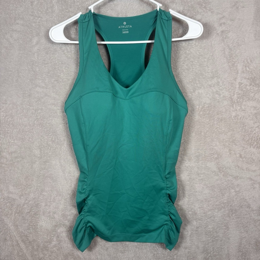 Athleta 903763 Womens‎ Ruched Racerback Bra Tank Top Size 36DD Teal Stretch Yoga